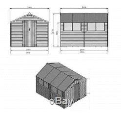 Large Garden Shed 12 x 8FT Overlap Apex Wooden Windows Double Doors Storage New