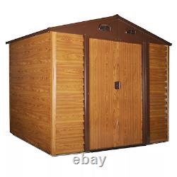 Large Metal Garden Shed 9 x 6ft Wood Effect Tool Storage Sliding Door with Lock