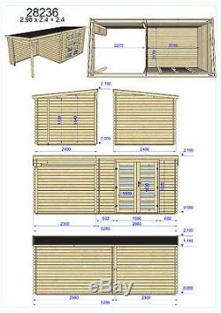 Log Cabin Garden shed 3mx2,4m+2.4m/ 28mm