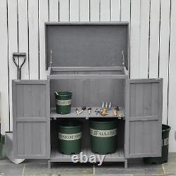 Outdoor Garden Storage Shed Tool Wooden Box Double Doors With Shelf Hinged Roof