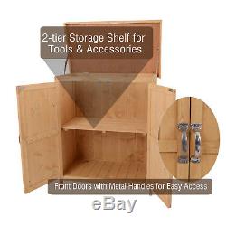 Outdoor Garden Storage Shed Tool Wooden Box Double Doors with Shelf Hinged Roof