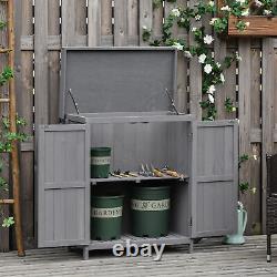Outdoor Garden Storage Shed Tool Wooden Box with Hinged Roof 74x43x88cm, Grey