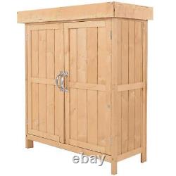 Outdoor Garden Storage Shed Tool Wooden Box with Hinged Roof 74x43x88cm, Natural