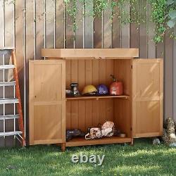 Outdoor Garden Storage Shed Tool Wooden Box with Hinged Roof 74x43x88cm, Natural