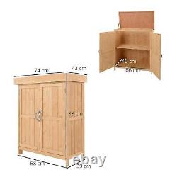 Outdoor Garden Storage Shed Tool Wooden Box with Hinged Roof 74x43x88cm, Natural