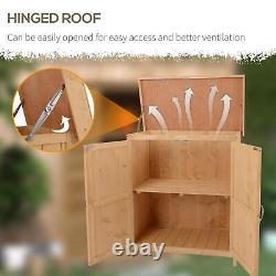 Outdoor Garden Storage Shed Tool Wooden Box with Hinged Roof 74x43x88cm, Natural