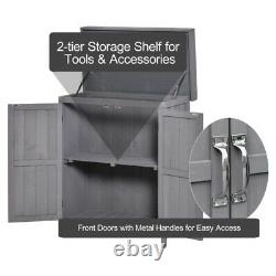 Outdoor Garden Storage Shed Wooden Tool Box Double Doors with Shelf Hinge