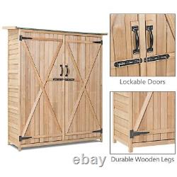 Outdoor Storage Shed Garden Patio WoodenTool Cabinet WithDouble Doors Lockable