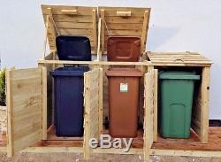 Outdoor Triple Wooden Wheelie Bin Store Cupboard Shed For Garden Storage Dustbin