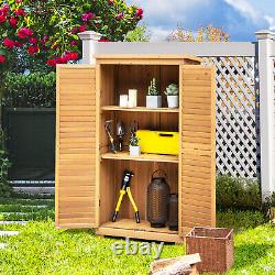 Outdoor Wooden Storage Shed Solid Wood Garden Tool Cabinet With3 Removable Shelves