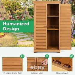 Outdoor Wooden Storage Shed Solid Wood Garden Tool Cabinet With3 Removable Shelves