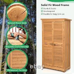 Outdoor Wooden Storage Shed Solid Wood Garden Tool Cabinet With3 Removable Shelves