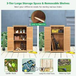 Outdoor Wooden Storage Shed Solid Wood Garden Tool Cabinet With3 Removable Shelves