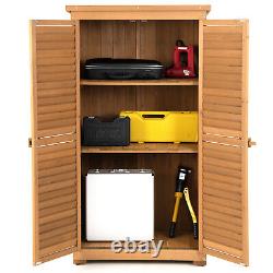 Outdoor Wooden Storage Shed Solid Wood Garden Tool Cabinet With3 Removable Shelves