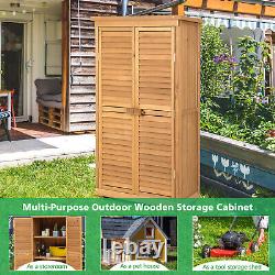 Outdoor Wooden Storage Shed Solid Wood Garden Tool Cabinet With3 Removable Shelves