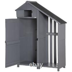 Outsunny Fir Garden Storage Shed With Shelves Log Rack, For Garden Tools