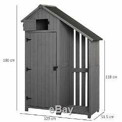 Outsunny Garden Outdoor Wooden Storage Shed with3 Shelves Firewood Rack Grey
