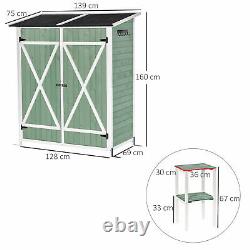 Outsunny Garden Storage Shed Tool Organizer with Table, Hook, 139x75x160cm, Green
