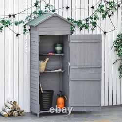 Outsunny Wood Garden Shed Patio Tool Kit Storage Shelf with Tilted-felt Roof Grey
