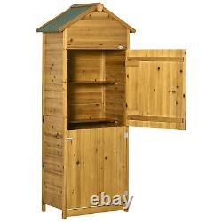 Outsunny Wood Garden Storage Shed Tool Cabinet with Roof, 191.5x79x49cm, Natural