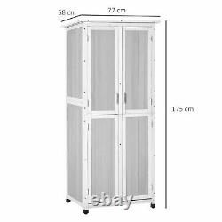 Outsunny Wooden Garden Cabinet 3-Tier Double-door Storage Shed with Hook Foot Pad