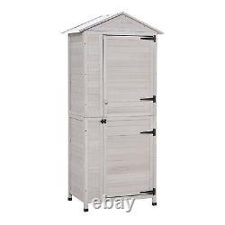 Outsunny Wooden Garden Cabinet 4-Tier Storage Shed with Hook Foot Pad Light Grey