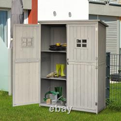 Outsunny Wooden Garden Shed Double Door Windows Tool Storage Shelves Asphalt