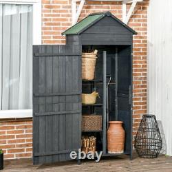 Outsunny Wooden Garden Shed Outdoor Shelves Utility Tool Storage Cabinet Grey