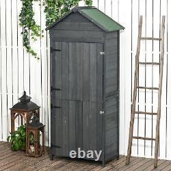 Outsunny Wooden Garden Shed Outdoor Shelves Utility Tool Storage Cabinet Grey