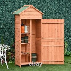 Outsunny Wooden Garden Shed Outdoor Shelves Utility Tool Storage Cabinet Teak