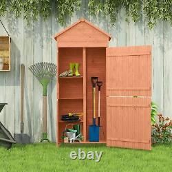 Outsunny Wooden Garden Shed Outdoor Shelves Utility Tool Storage Cabinet Teak