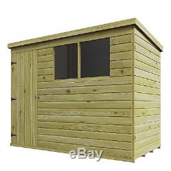 PRESSURE TREATED T&G WOODEN SHIPLAP 8 x 6 GARDEN PENT SHED With 2 WINDOWS RIGHT