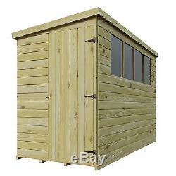PRESSURE TREATED WOODEN T&G SHIPLAP 8 x 6 GARDEN PENT SHED 4 WINDOWS HIGH SIDE