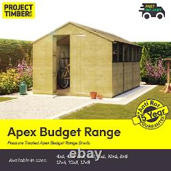 Pressure Treated Apex Windowed Wooden Garden Budget Shed with 11mm T&G Floor