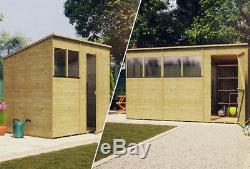 Pressure Treated Pent Windowed Wooden Garden Shed 9mm Tongue & Groove Cladding