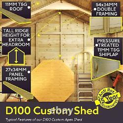 Project Timber D100 Reverse Apex Wooden Garden Shed Shiplap T&G 10 x 6, 10 x 8