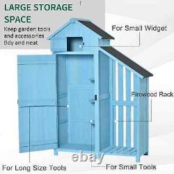 Tall Wooden Garden Shed Cabinet Patio Tool Equipment Storage Shelf Log Rack Blue