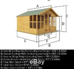 Traditional Garden Wooden LARGE Summer House Shed Cabin Overhang T&G 10x10 Patio