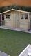 WOODEN SUMMERHOUSE TIMBER GABLED ROOF DOUBLE DOOR SHED WITH PORCH GARDEN 14x10