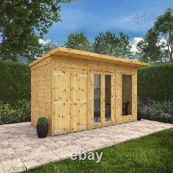 Waltons 12' x 6' Wooden Tongue & Groove Pent Garden Summerhouse with Side Shed