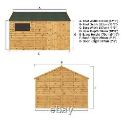 Waltons 12x10 Wooden Garden Shed Workshop Shiplap Reverse Apex Storage 12ft 10ft