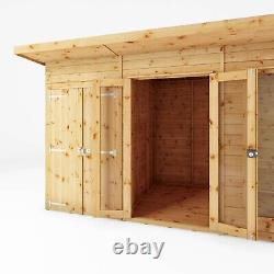 Waltons 14' x 6' Wooden Tongue & Groove Pent Garden Summerhouse with Side Shed