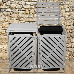 Wheelie Bin Shed Store Double Dustbin Storage Wooden Garden Outdoor Grey Wash