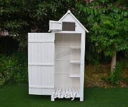 White Wooden Storage Shed Sentry Box Beach Hut Garden Cupboard Tool
