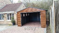 Wood Effect Metal Garage for Car, Motorbike Shed, Garden Equipment 13x18ft