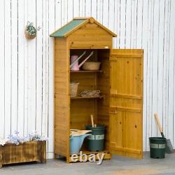 Wood Garden Storage Shed Tool Cabinet with Roof, 191.5x79x49cm, Natural
