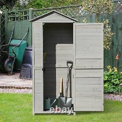 Wooden Garden Cabinet 4-Tier Storage Shed Lockable Organizer with Foot Pad Handle