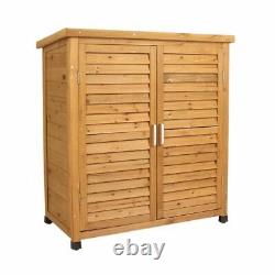 Wooden Garden Double Door Mini Tool Shed Bin Storage Organiser Cabinet