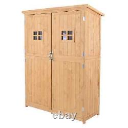 Wooden Garden Shed Cabinet Double Door Tools Equipment Storage with Shelf Natural