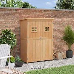 Wooden Garden Shed Cabinet Double Door Tools Equipment Storage with Shelf Natural